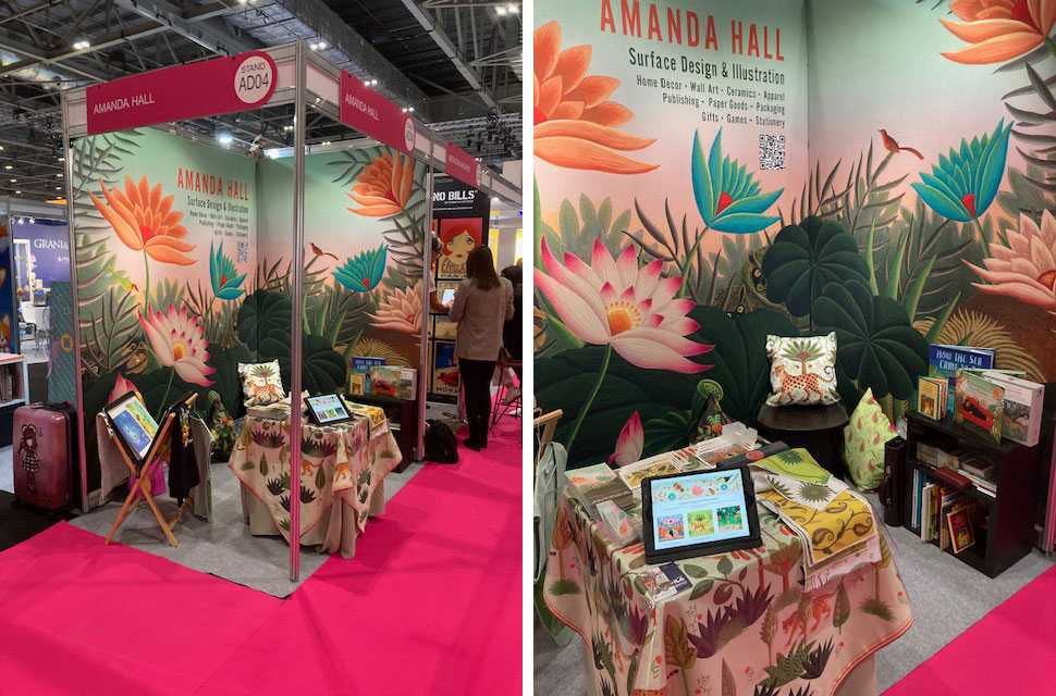 Amanda Hall’s exhibition stand printed on ShowSuit seamless fabric graphics at Brand Licensing Europe, ExCeL London