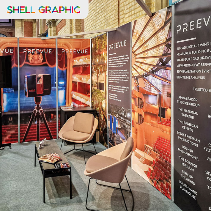 Image of ShellGraphis display prints in a shell scheme booth
