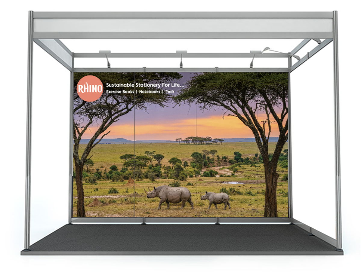Initial artwork mock-up for RHINO Stationery's seamless shell scheme backdrop
